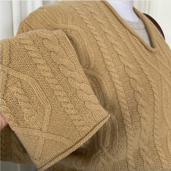Vintage J. Crew fisherman wool cable knit tan  sweater - Picture 8 of 10